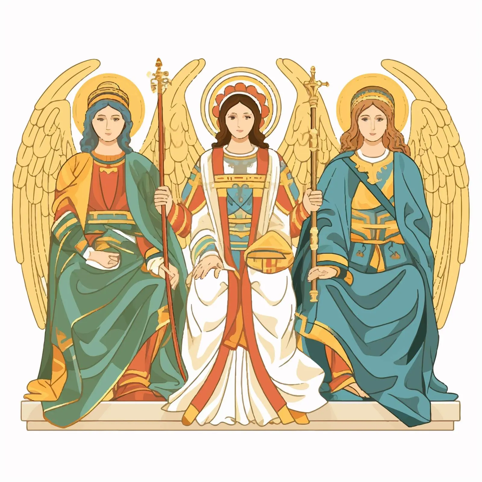 Sitting Archangels Illustration in Byzantine Fresco Style – free fresco image from Dotvec