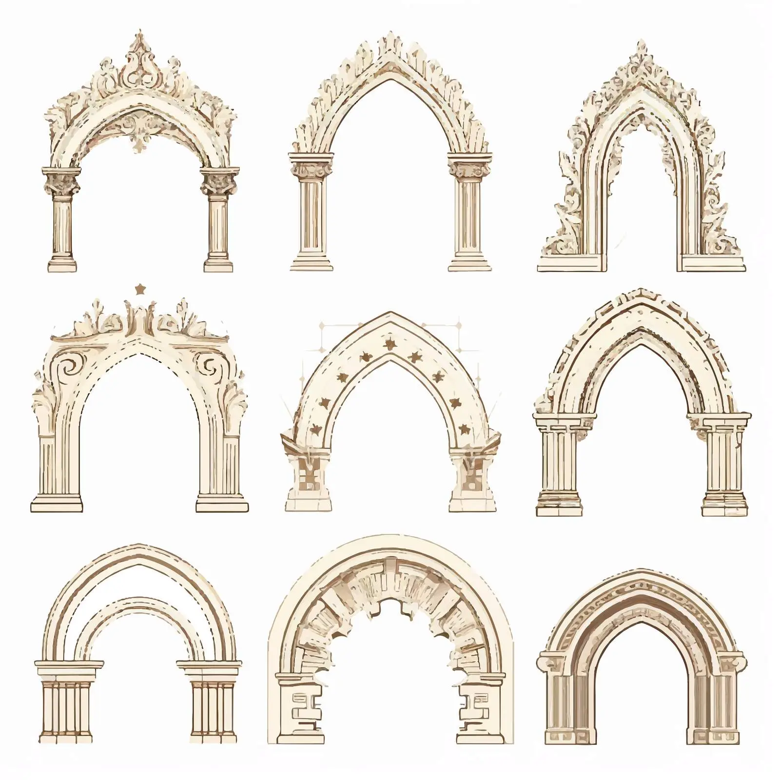 Vintage Arched Architectural Elements on White Background – free geometry image from Dotvec