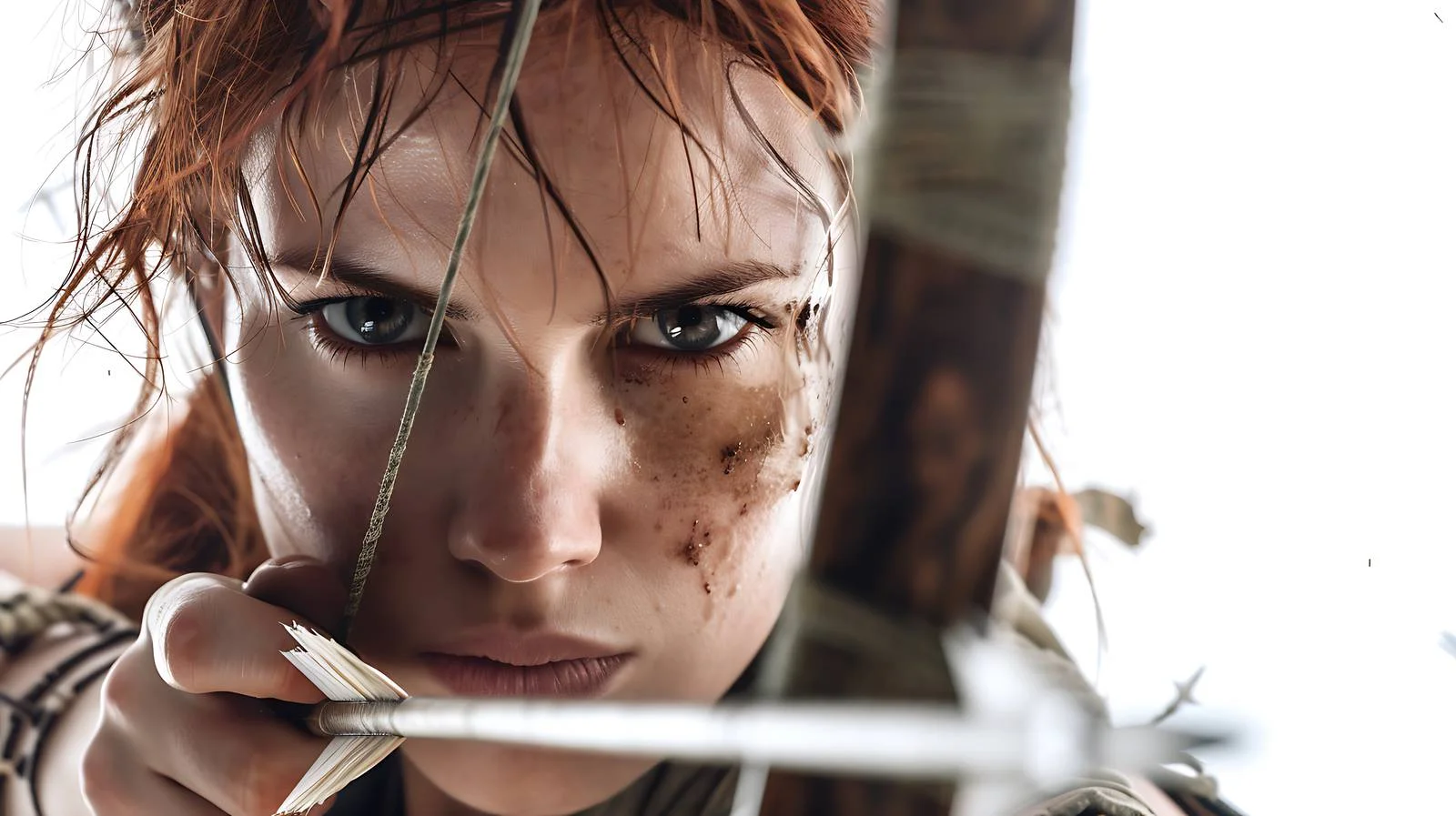 Archeress Aiming Close-up with Bow — free download from Dotvec