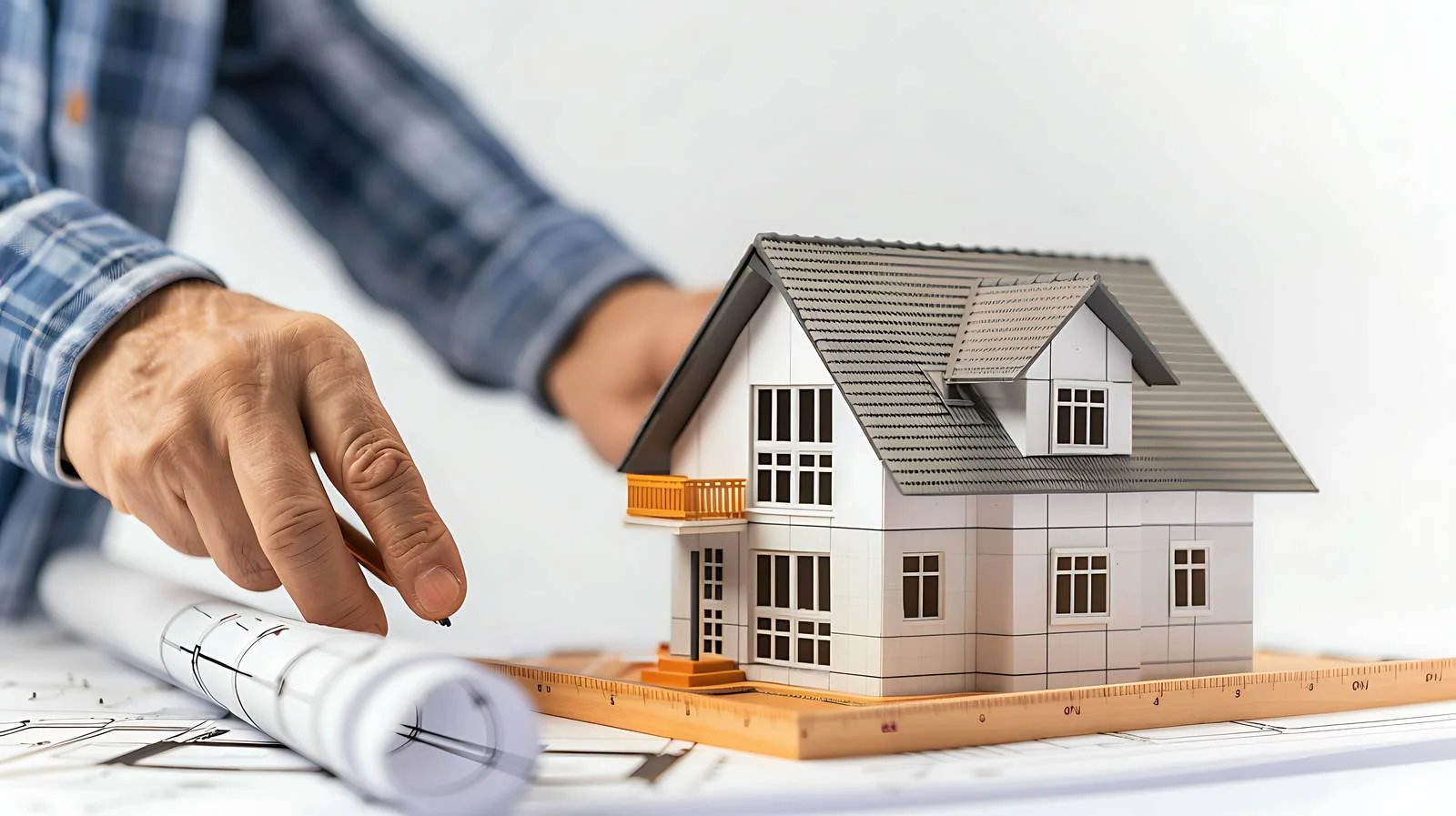 Architect Engineer Inspecting Mini House Model — free download from Dotvec