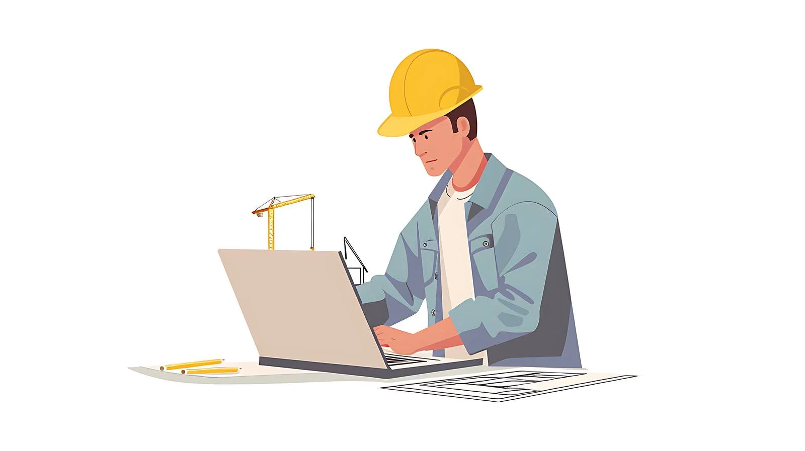 Architect Engineer Laptop Checking Drawing Design — free download from Dotvec