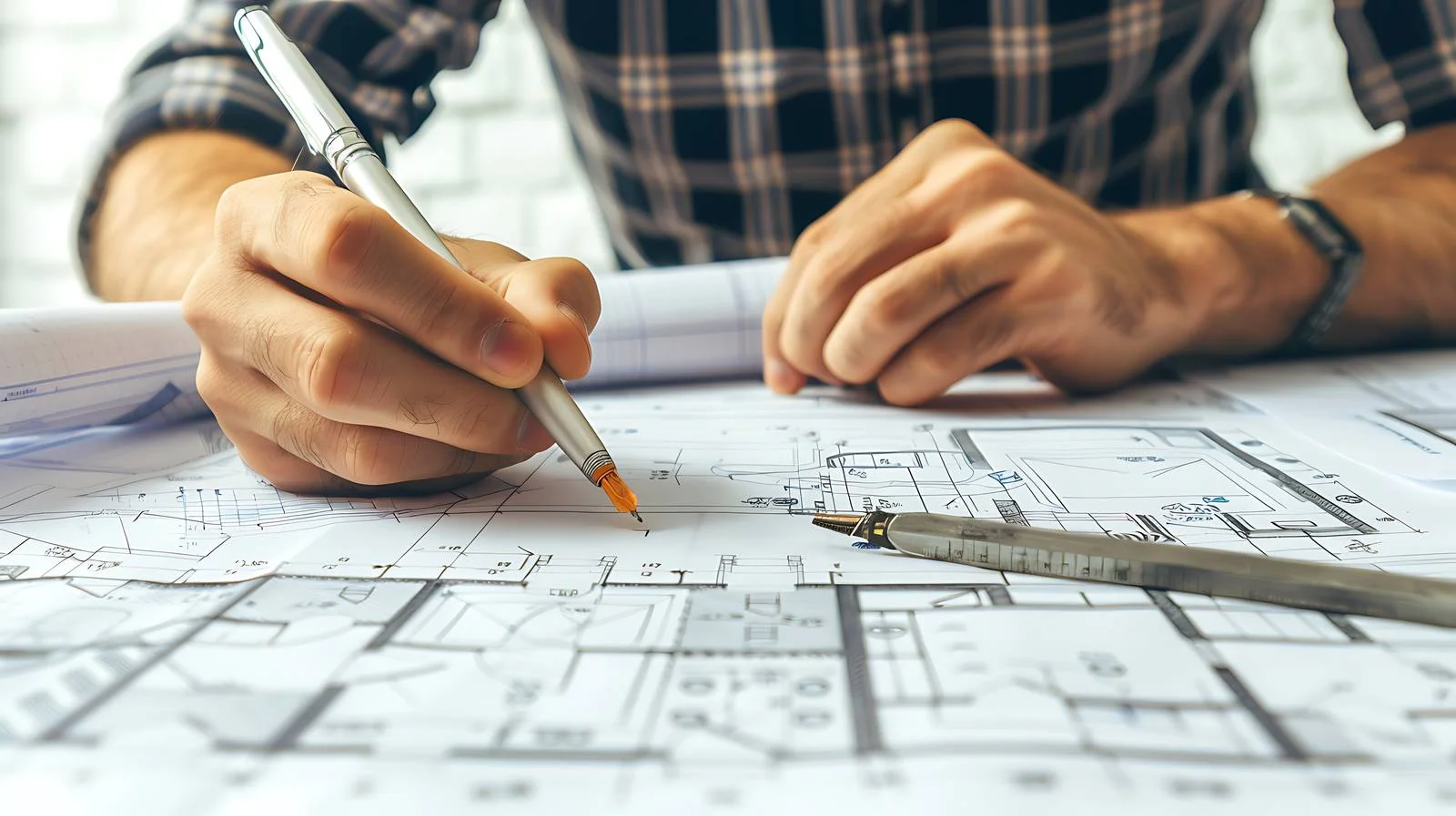 Architect Drawing with Pen and Angle Protector – free protector image from Dotvec
