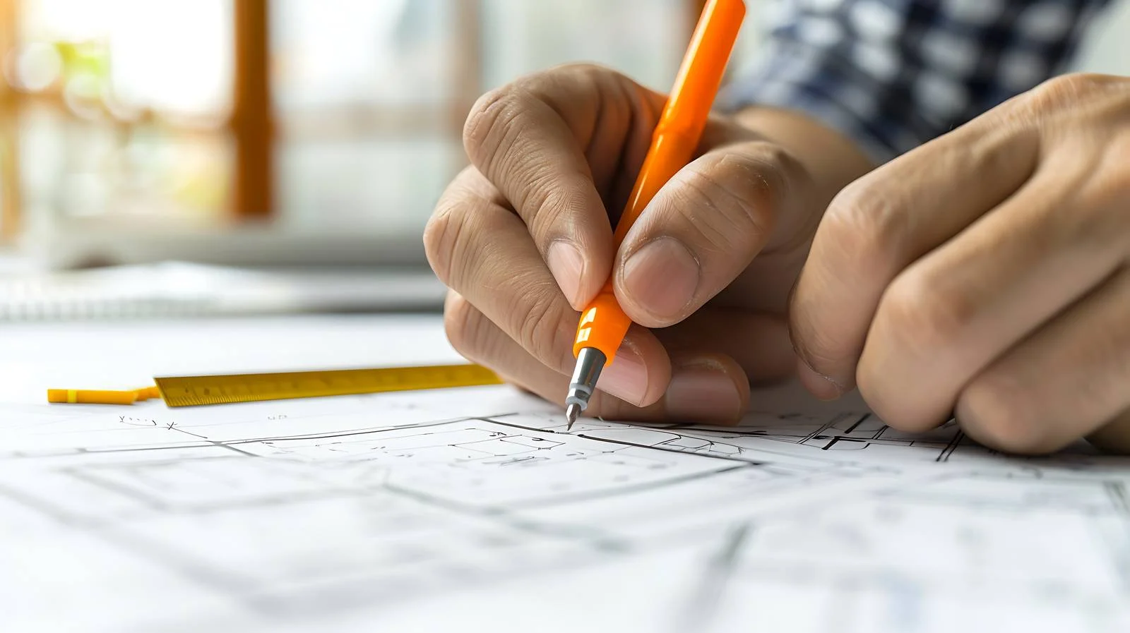 Professional Architect Engineer Using Triangular Angle Ruler — free download from Dotvec