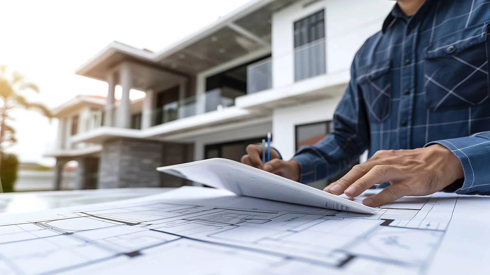 Construction Professional Reviewing Blueprint on Tablet — free download from Dotvec