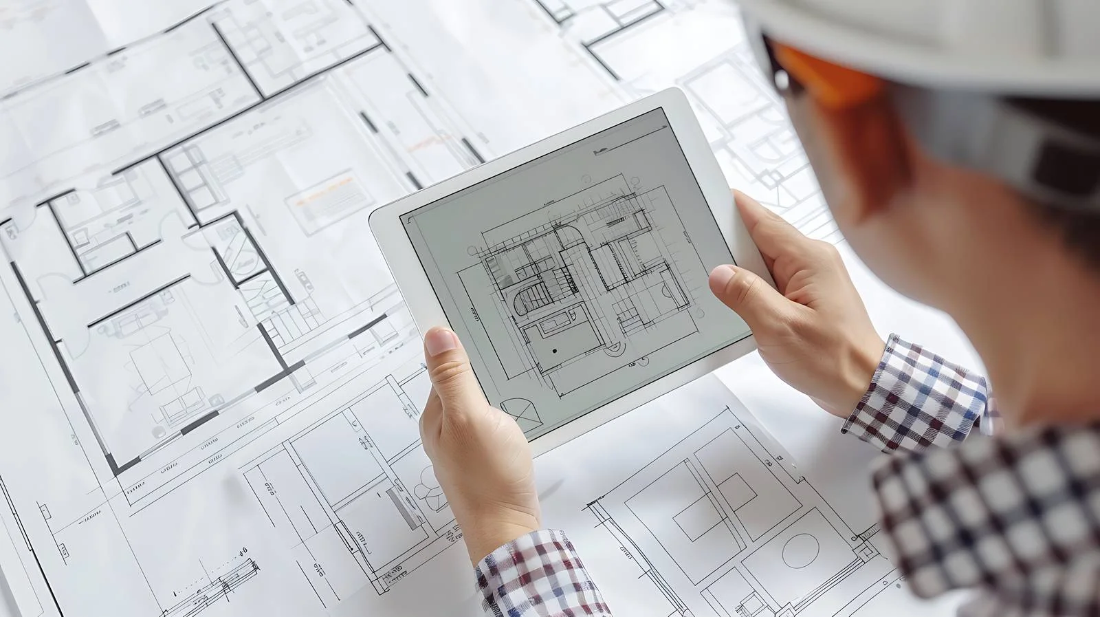 Construction Professional Reviewing Digital Drawing — free download from Dotvec