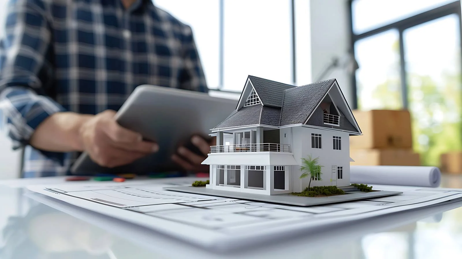 Architect working on house drawings — free download from Dotvec