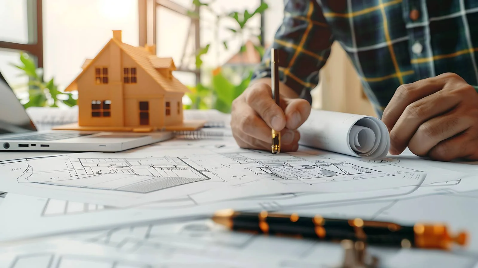 Architectural Plans and Rolls on Table — free download from Dotvec