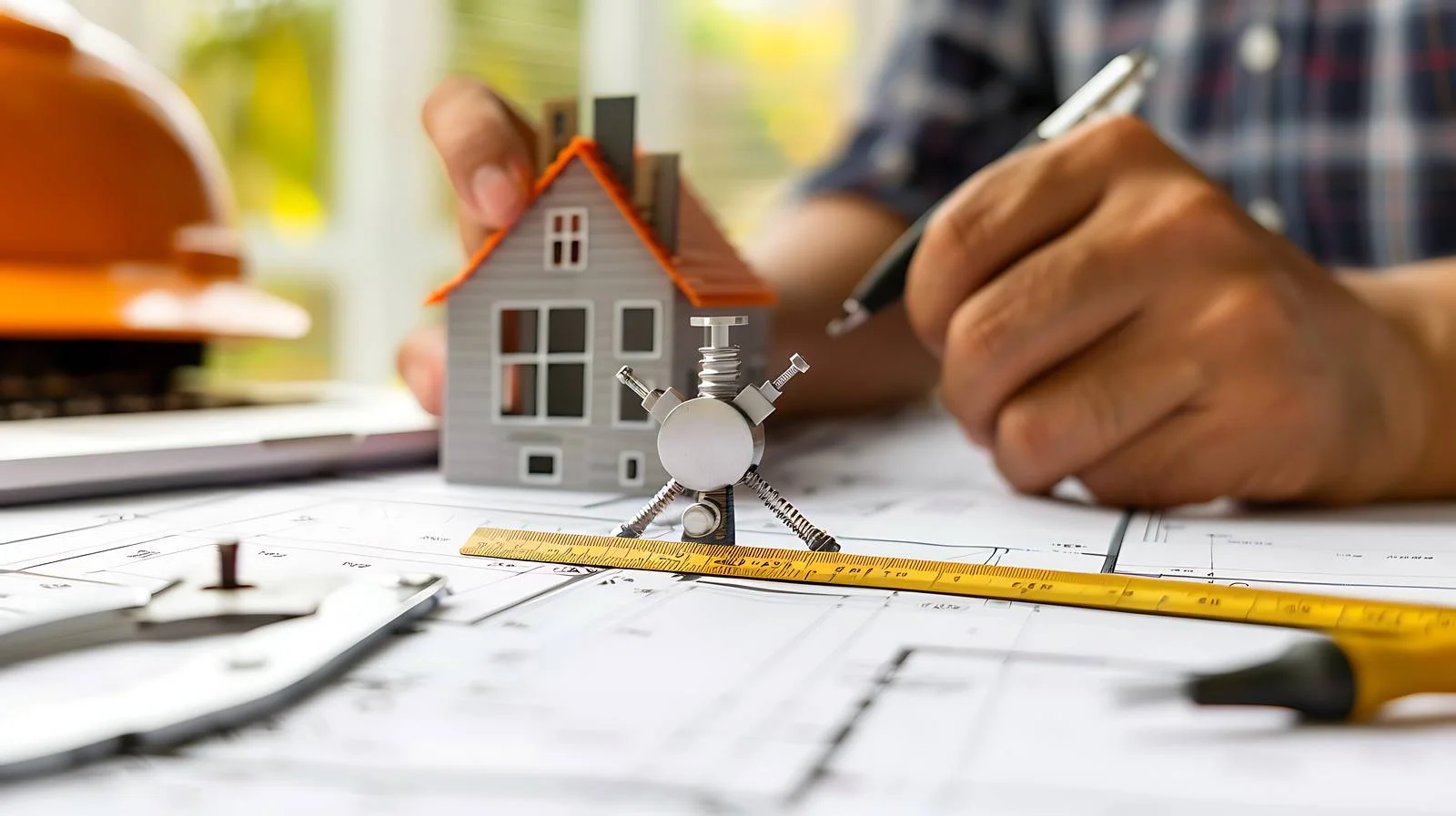 Architect Using Divider Compass Blueprint Work — free download from Dotvec