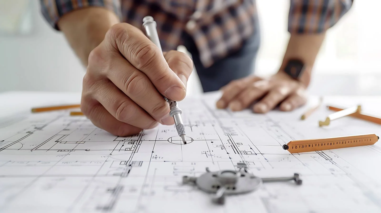 Architect at Work with Divider Compass — free download from Dotvec