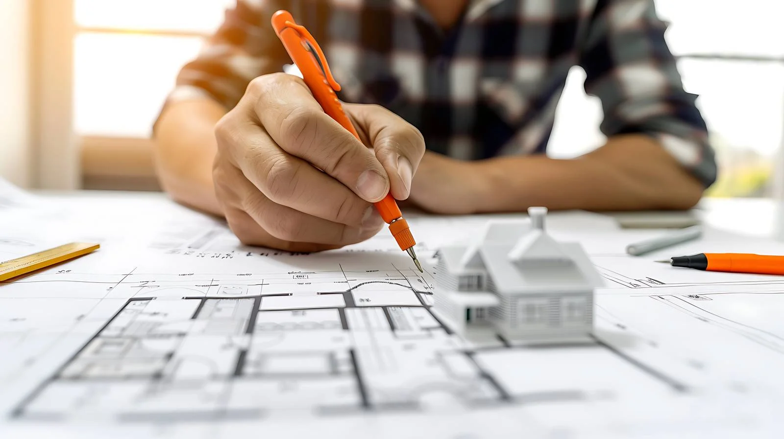 Architect Using Divider Compass Blueprint Design — free download from Dotvec