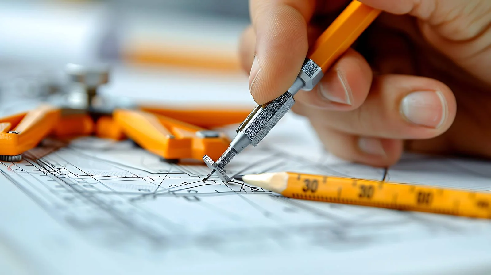 Architect Drafting Blueprint with Divider Compass — free download from Dotvec