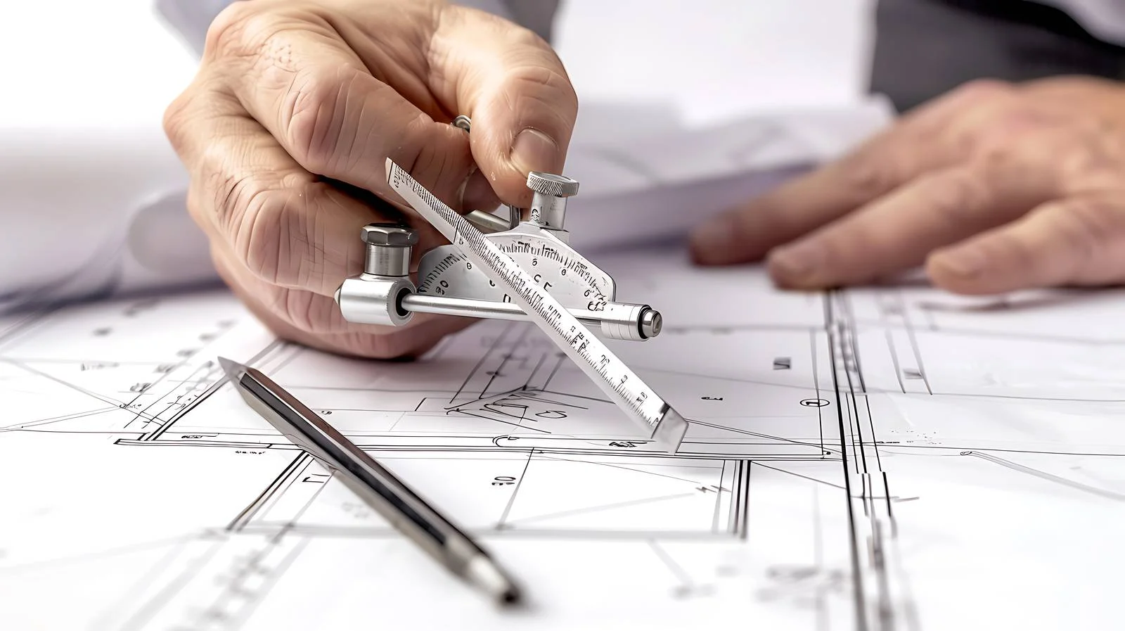 Architect Using Divider Compass Blueprint Work — free download from Dotvec