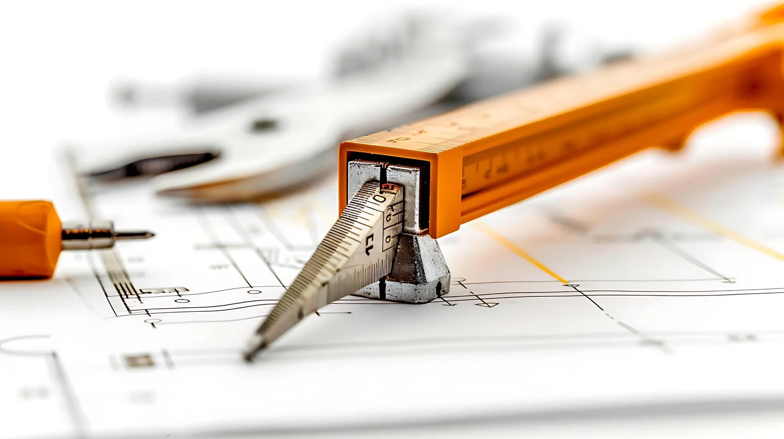 Architect Working on Blueprint with Divider Compass — free download from Dotvec