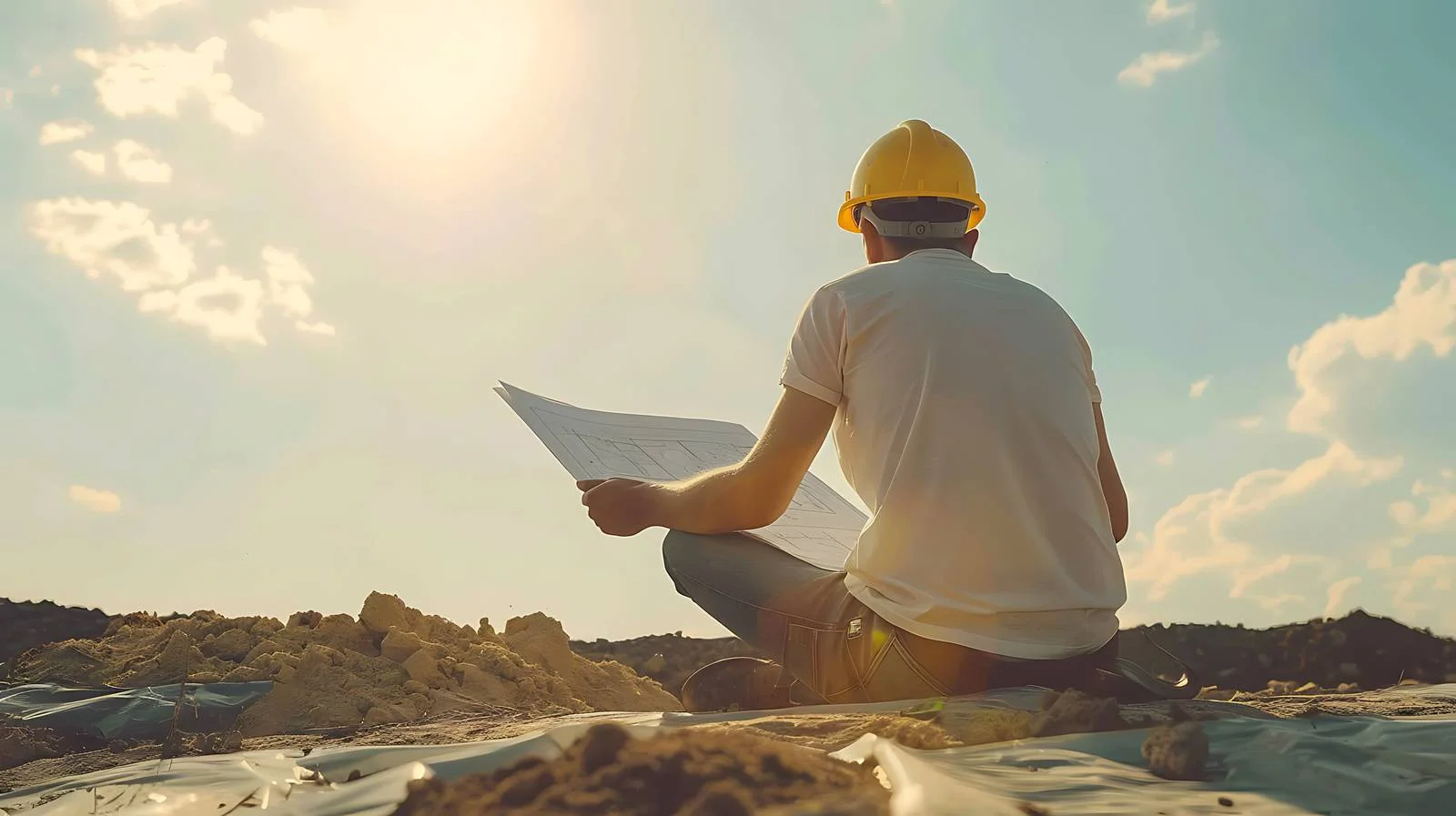 Contemplative Architect Sitting Outdoors Holding Blueprint — free download from Dotvec