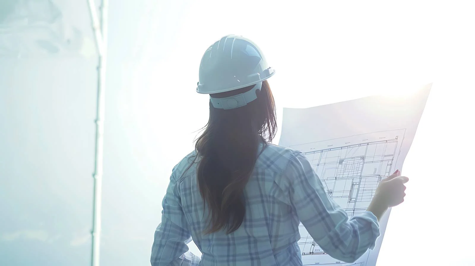 Architect woman with blueprint design plan — free download from Dotvec