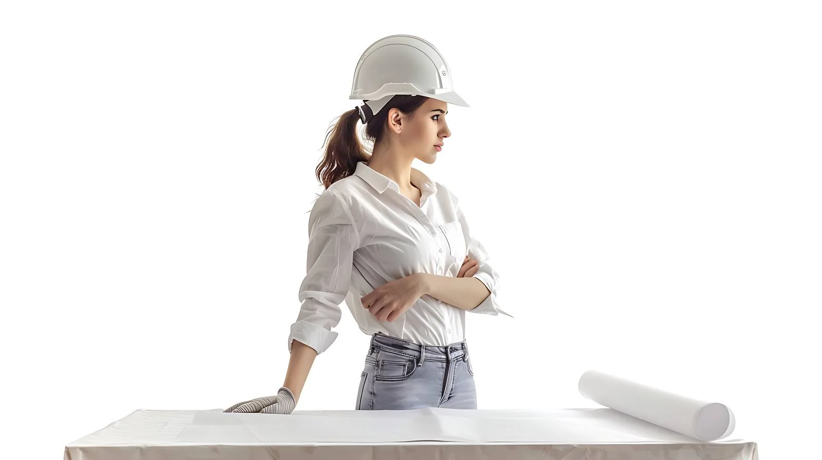 Architect reviewing blueprints on site — free download from Dotvec