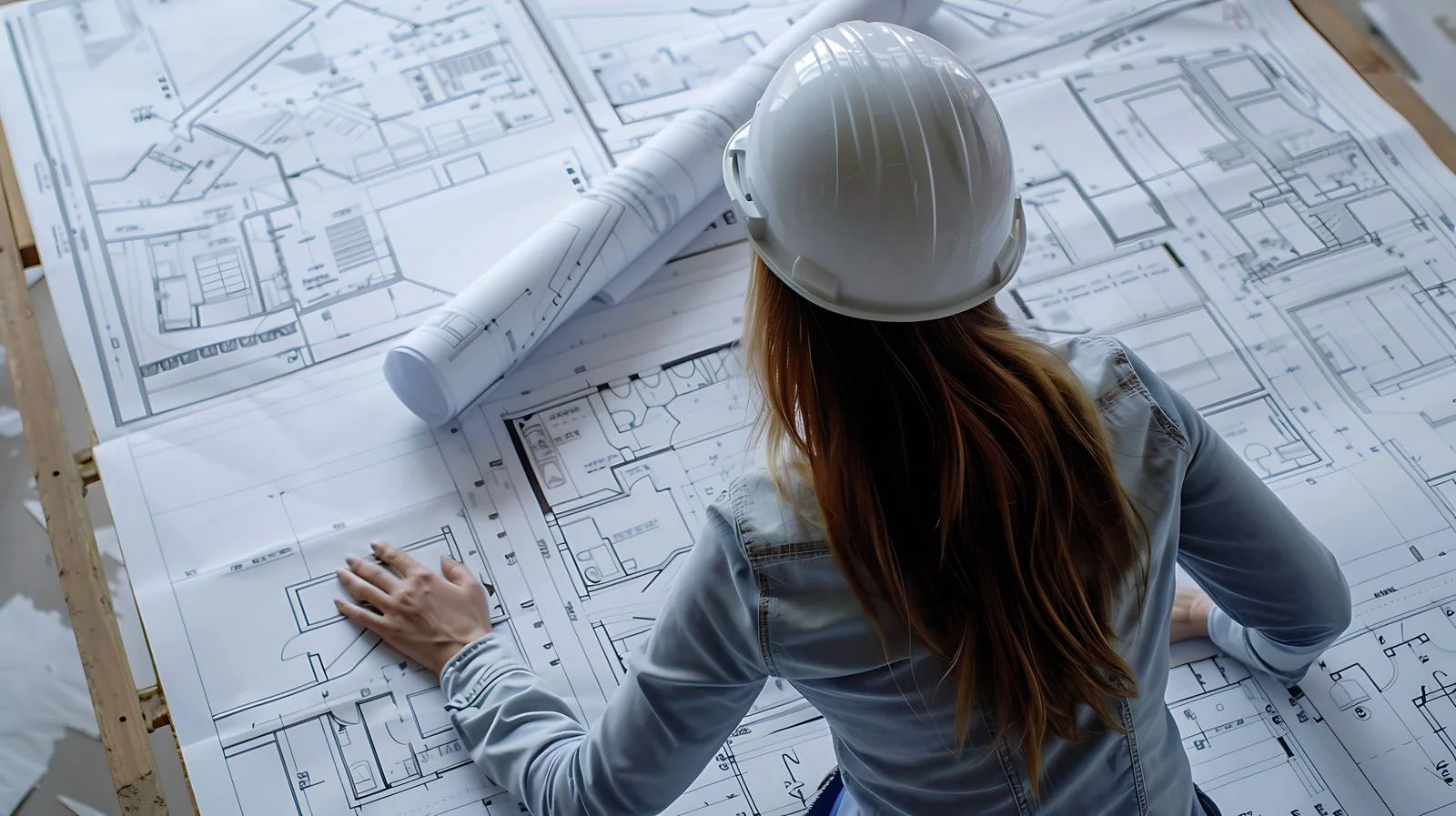 Architectural blueprint review by woman — free download from Dotvec