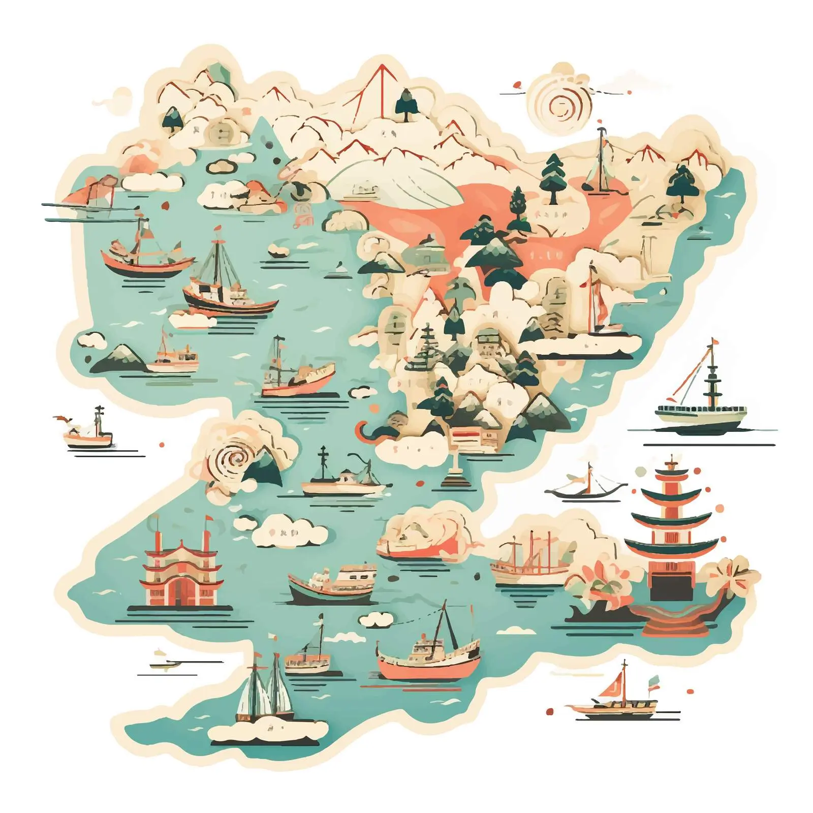 Art Deco Retro Japan Map Decorative Vector – free infographic image from Dotvec