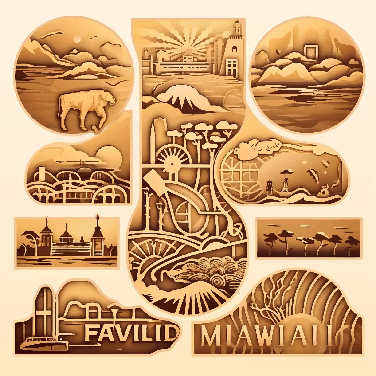 Art Deco Retro Malawi Map Set — free download from Dotvec