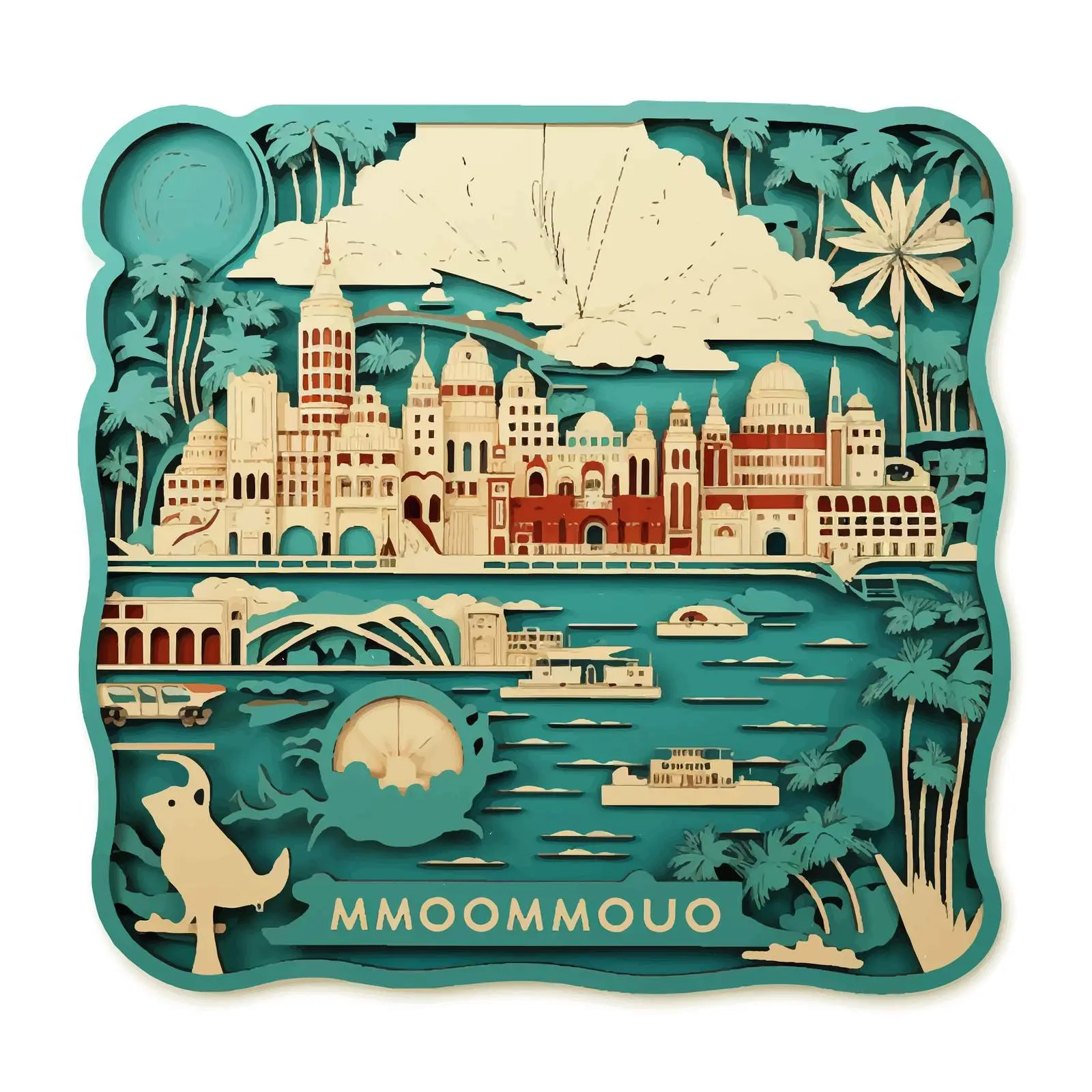 Art Deco Retro Mozambique Map Laser Cut Design – free geometry image from Dotvec