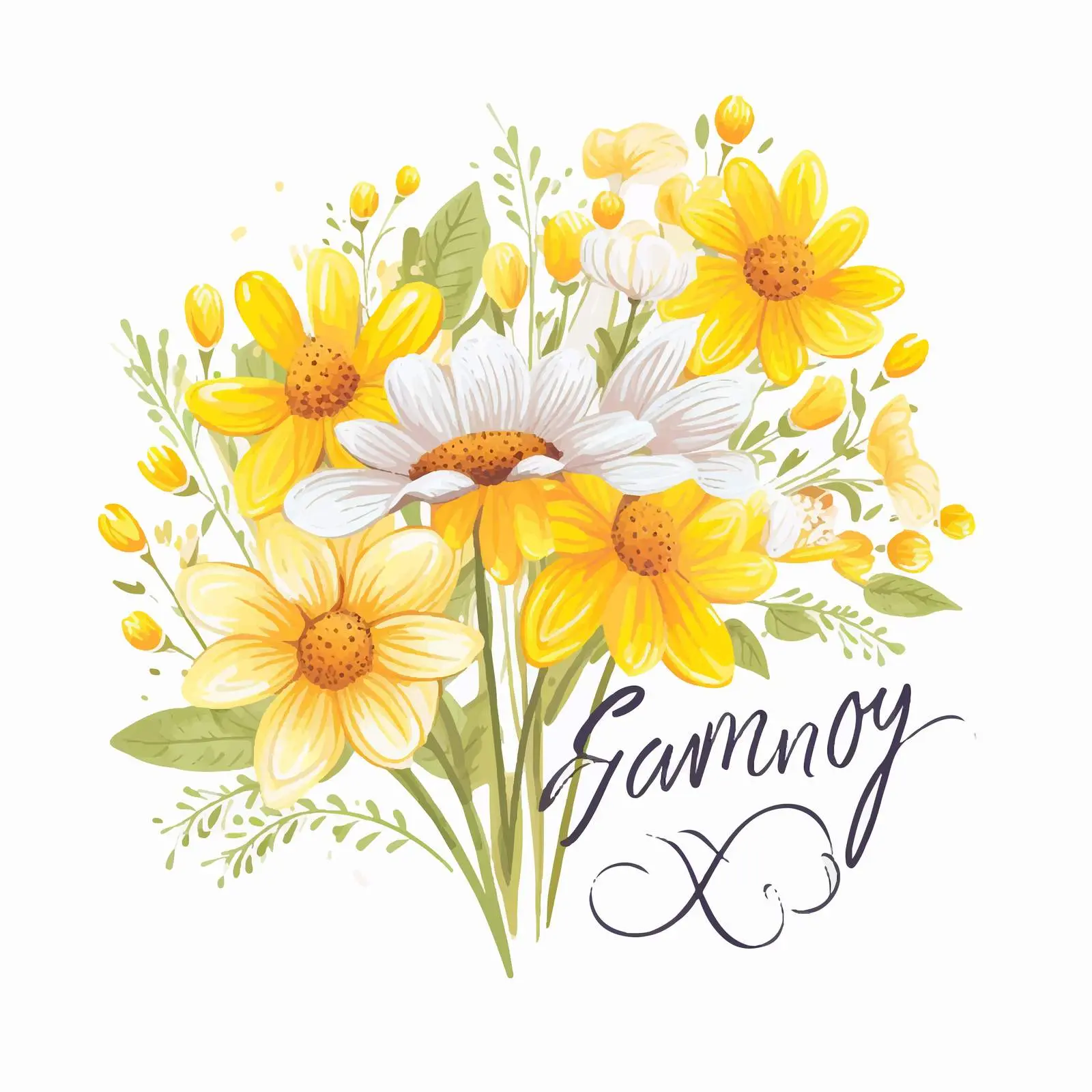 Handwritten Spring Manicure Art with Chamomile – free artistic typography image from Dotvec