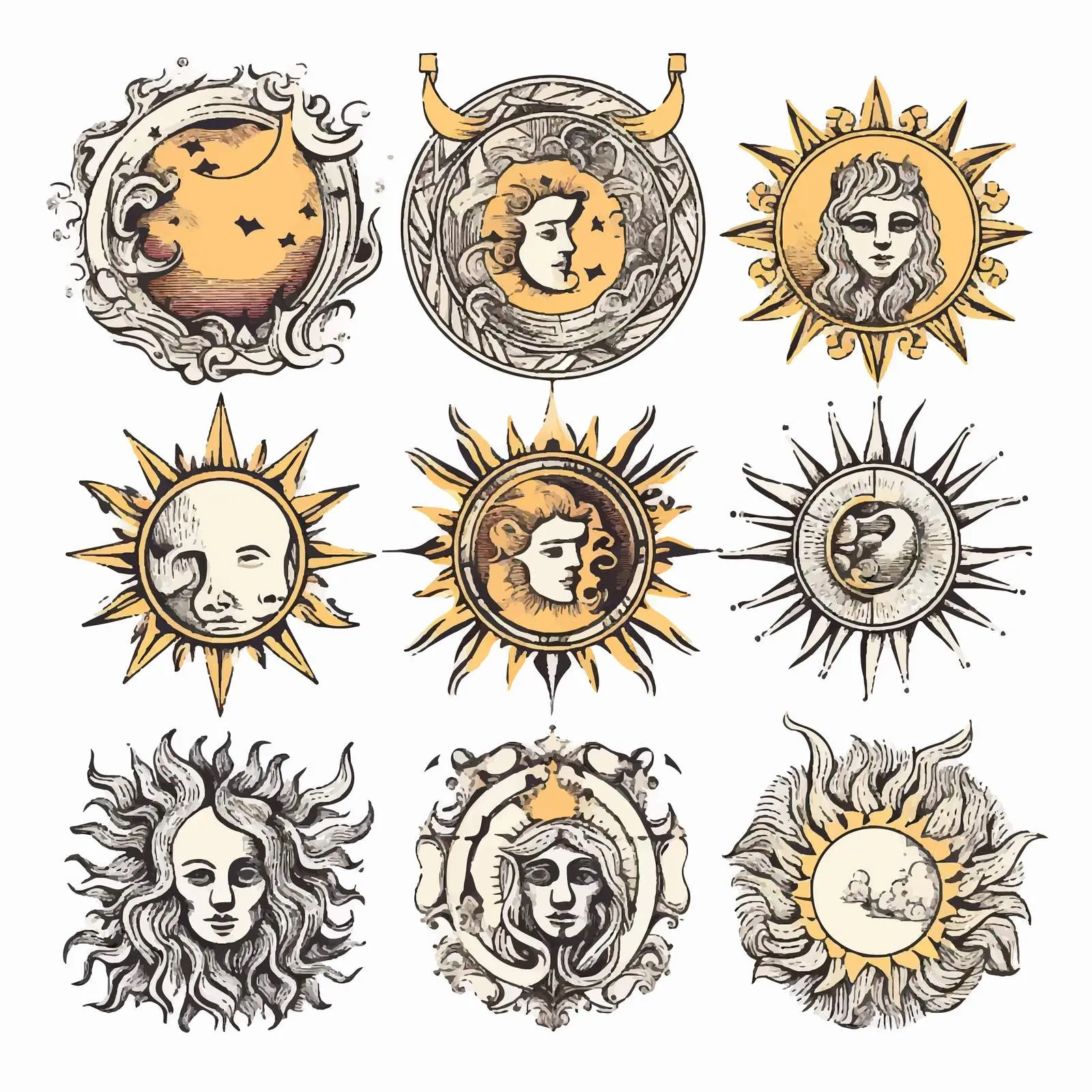 Artistic Moon and Sun Sketch Poster Template Set – free creative poster image from Dotvec
