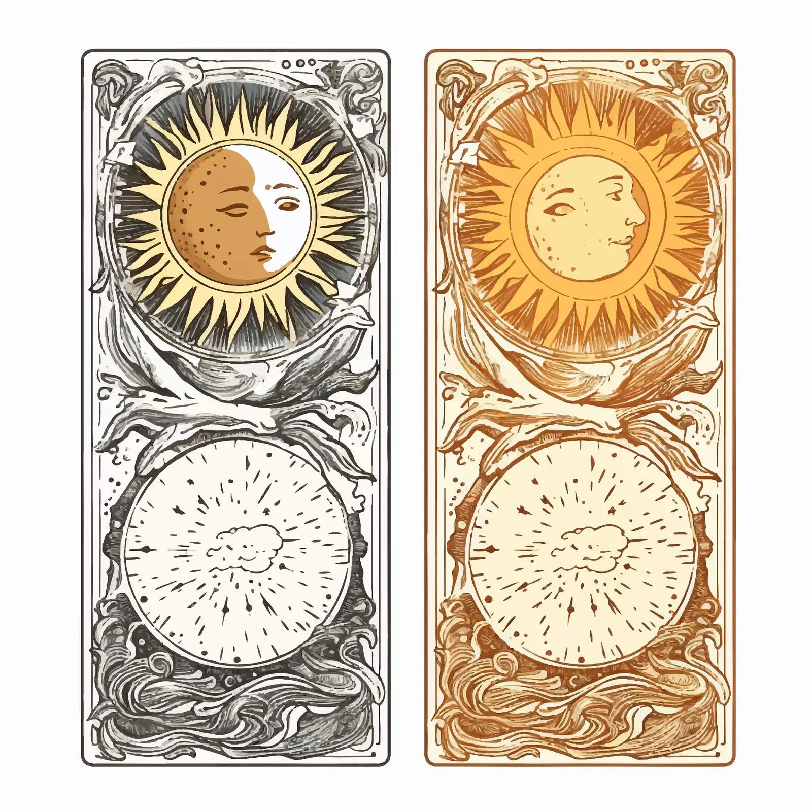 Artistic Universal Card Set with Moon and Sun – free seasonal theme image from Dotvec