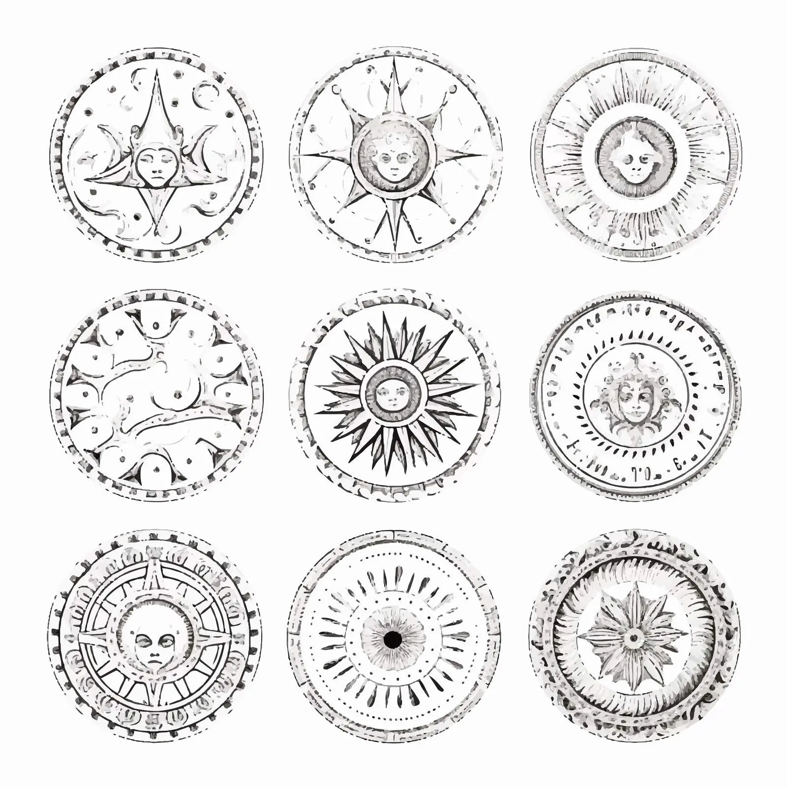 Artistic Round Medallions with Moon Elements – free art elements image from Dotvec