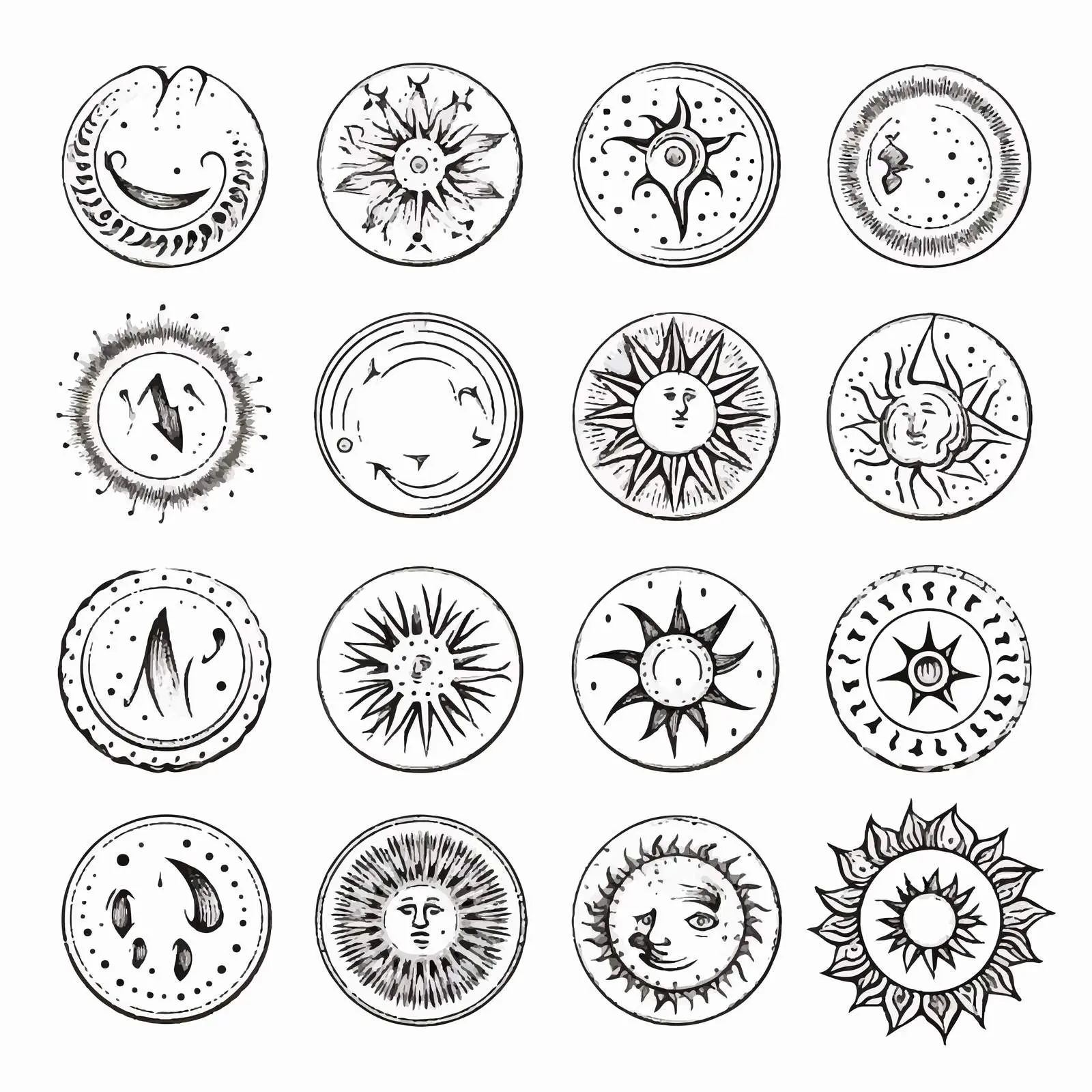 Artistic Round Medallions with Moon Elements – free modern vectors image from Dotvec