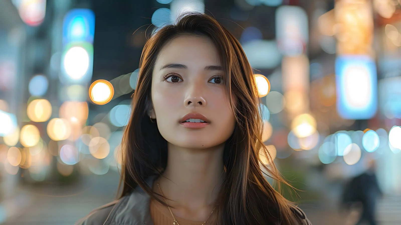 Nighttime Isolated Asian Woman in Street — free download from Dotvec