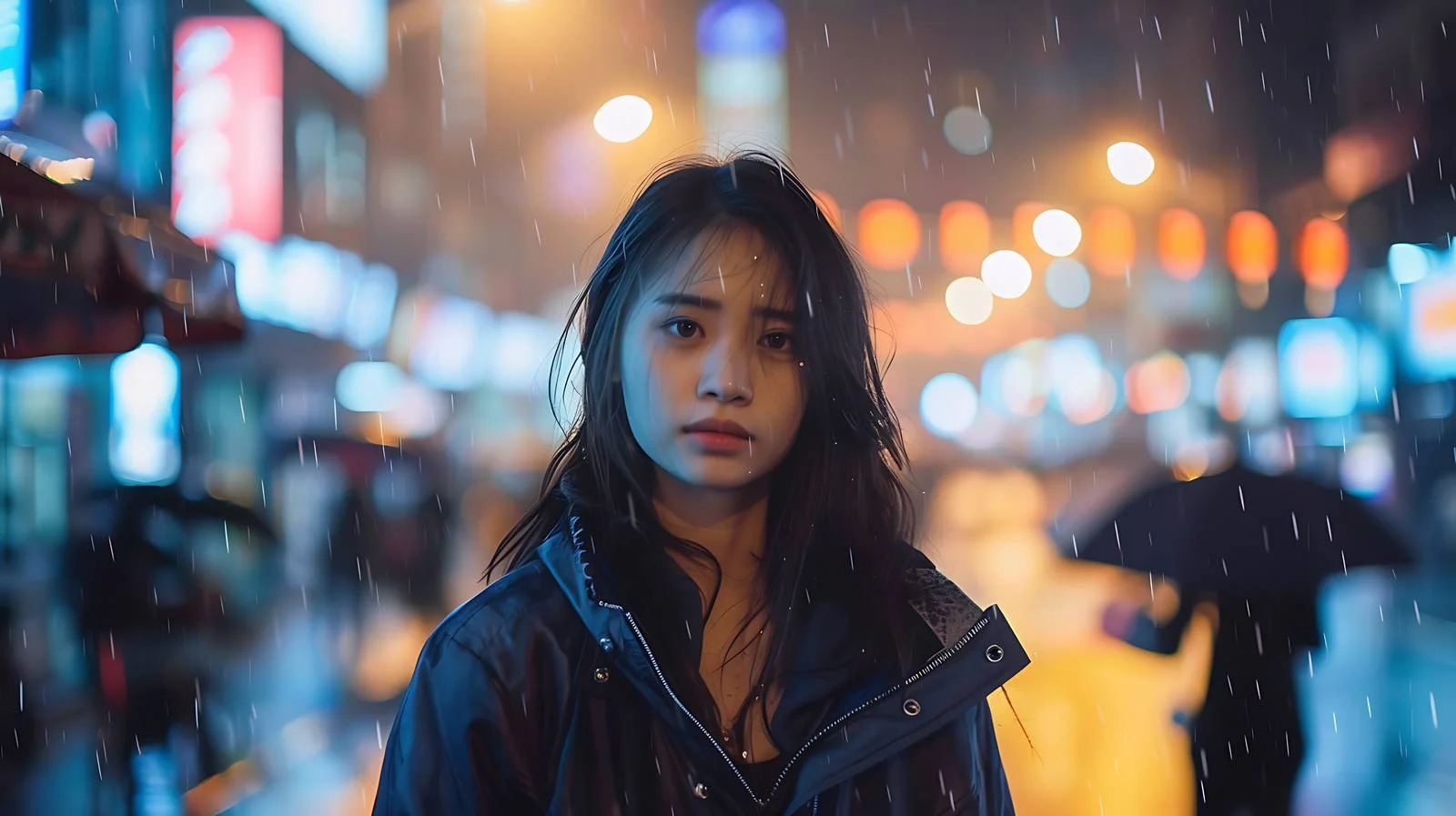 Urban Asian Woman Night Street Isolation — free download from Dotvec