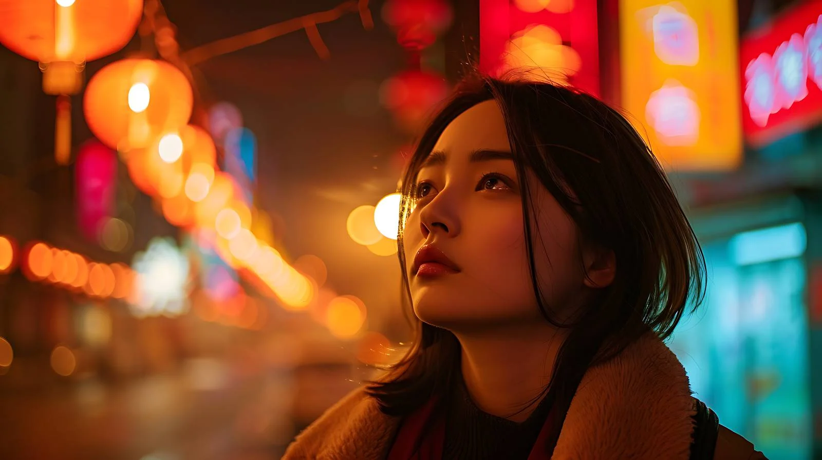 Elegant Asian Woman Night City Street — free download from Dotvec