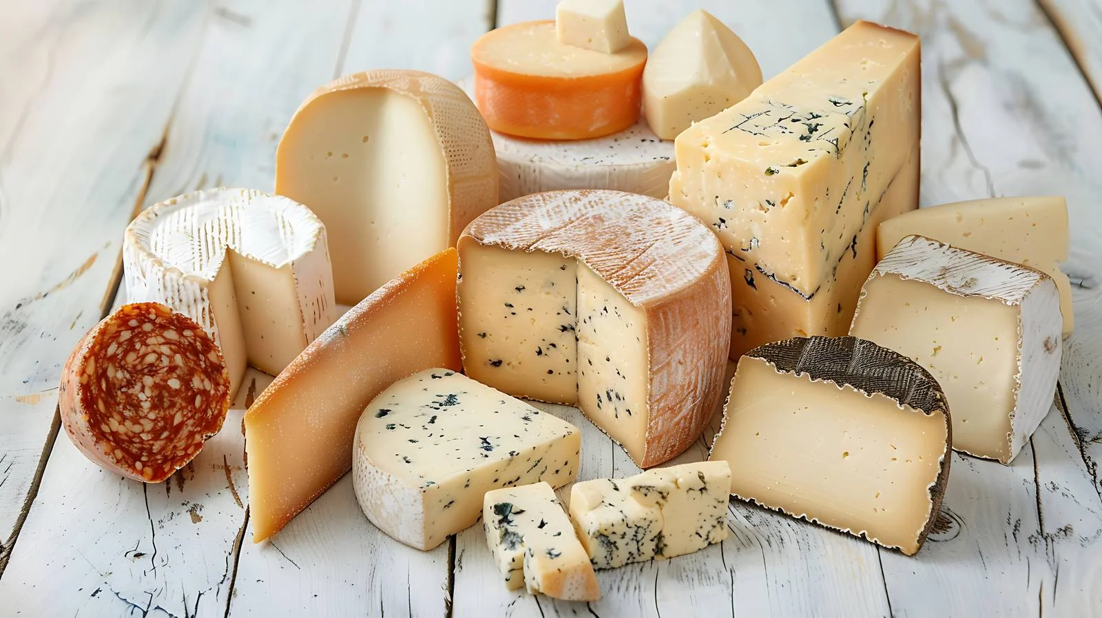 Cheese Types on White Wooden Background — free download from Dotvec