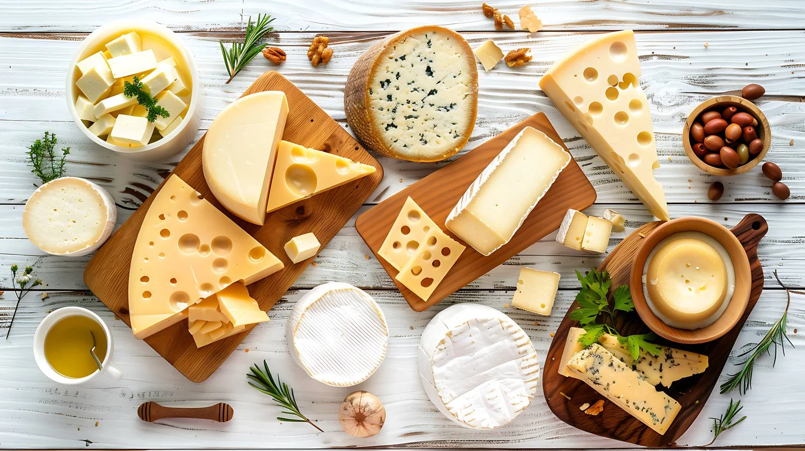 Assorted Cheeses on White Wooden Board — free download from Dotvec
