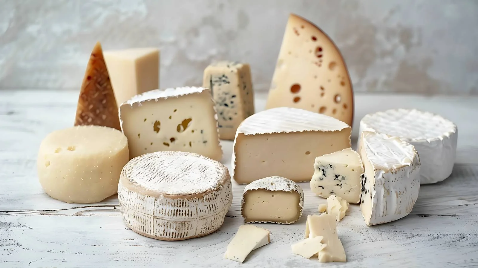 Cheese Selection on White Wooden Background — free download from Dotvec