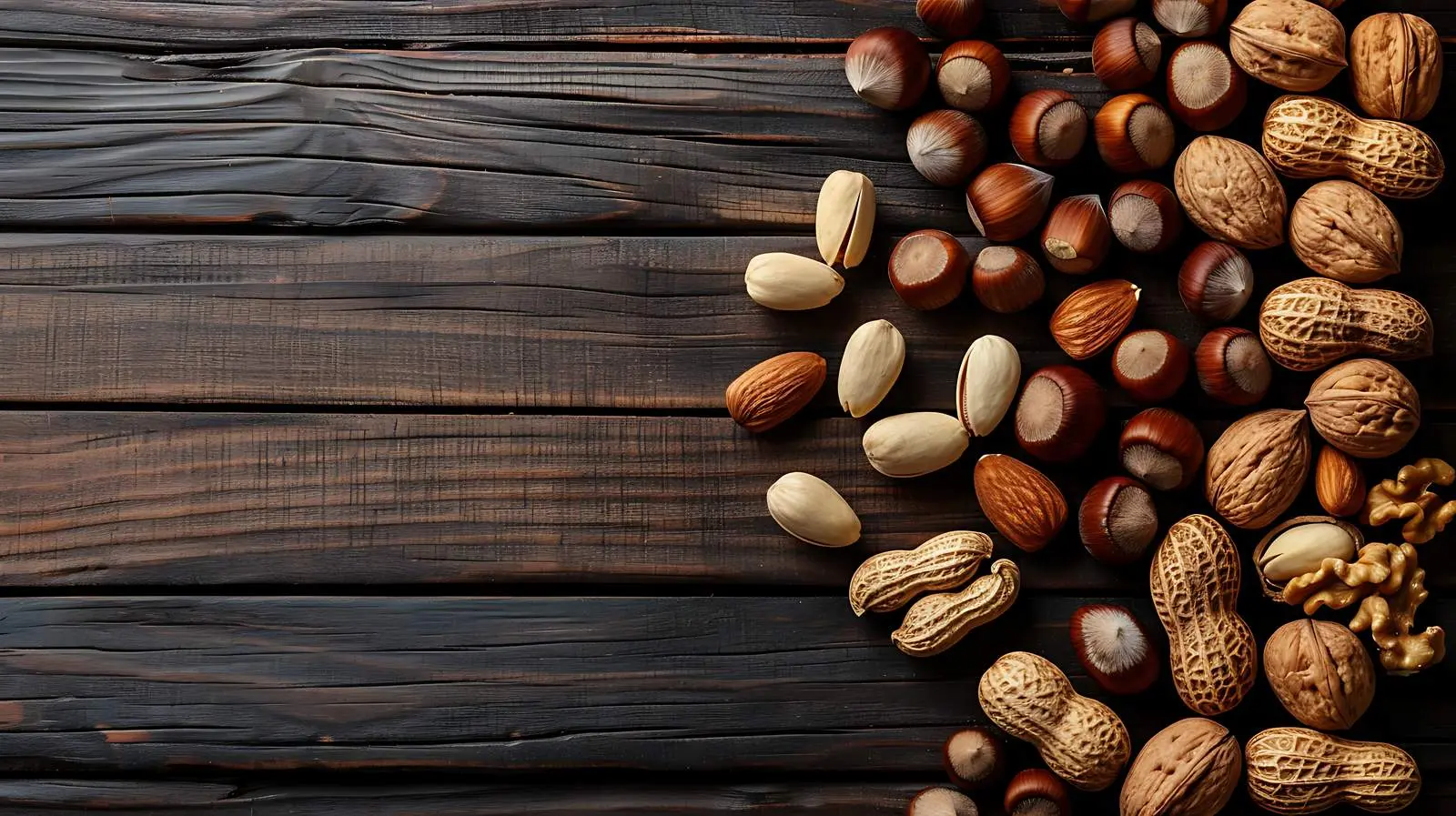 Assorted Nuts on Dark Wooden Table from Above – free snacks image from Dotvec