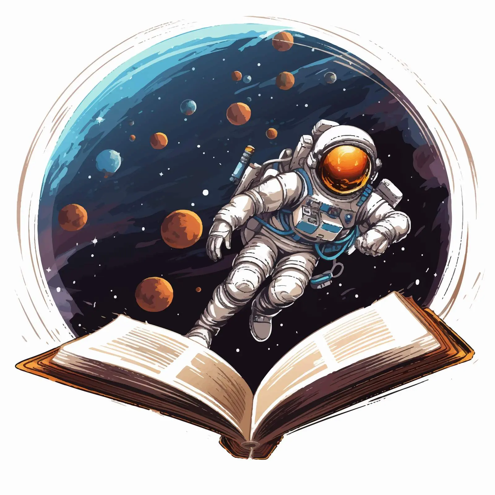 Astronaut Exploring Space from Open Book Vector — free download from Dotvec