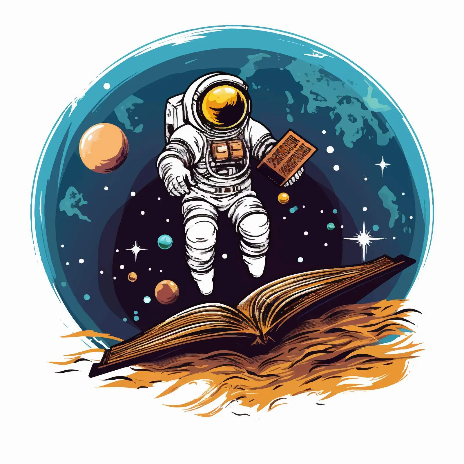 Astronaut Exploring Space from Open Book Vector — free download from Dotvec