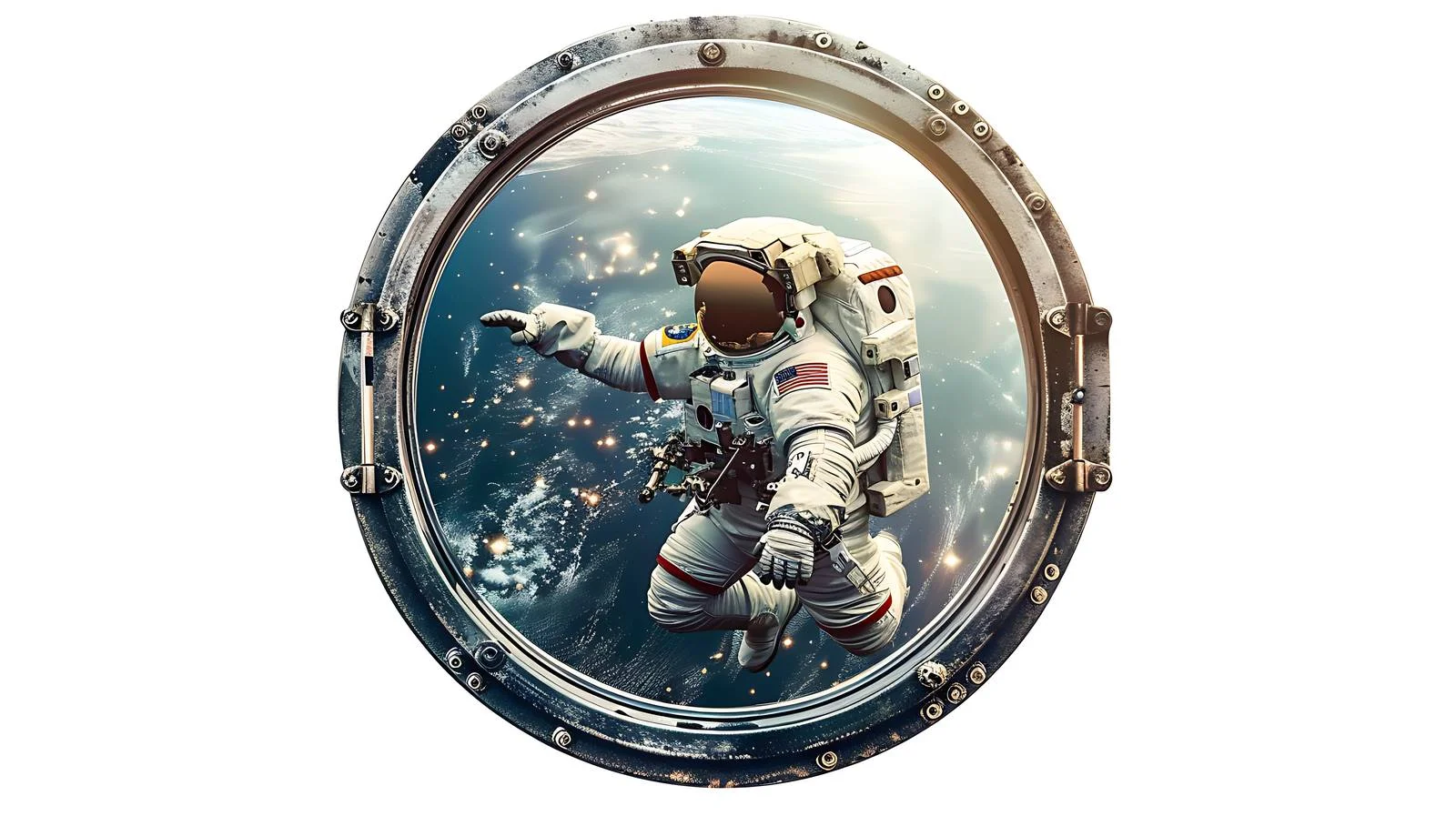 Astronaut in Space Through Porthole — free download from Dotvec