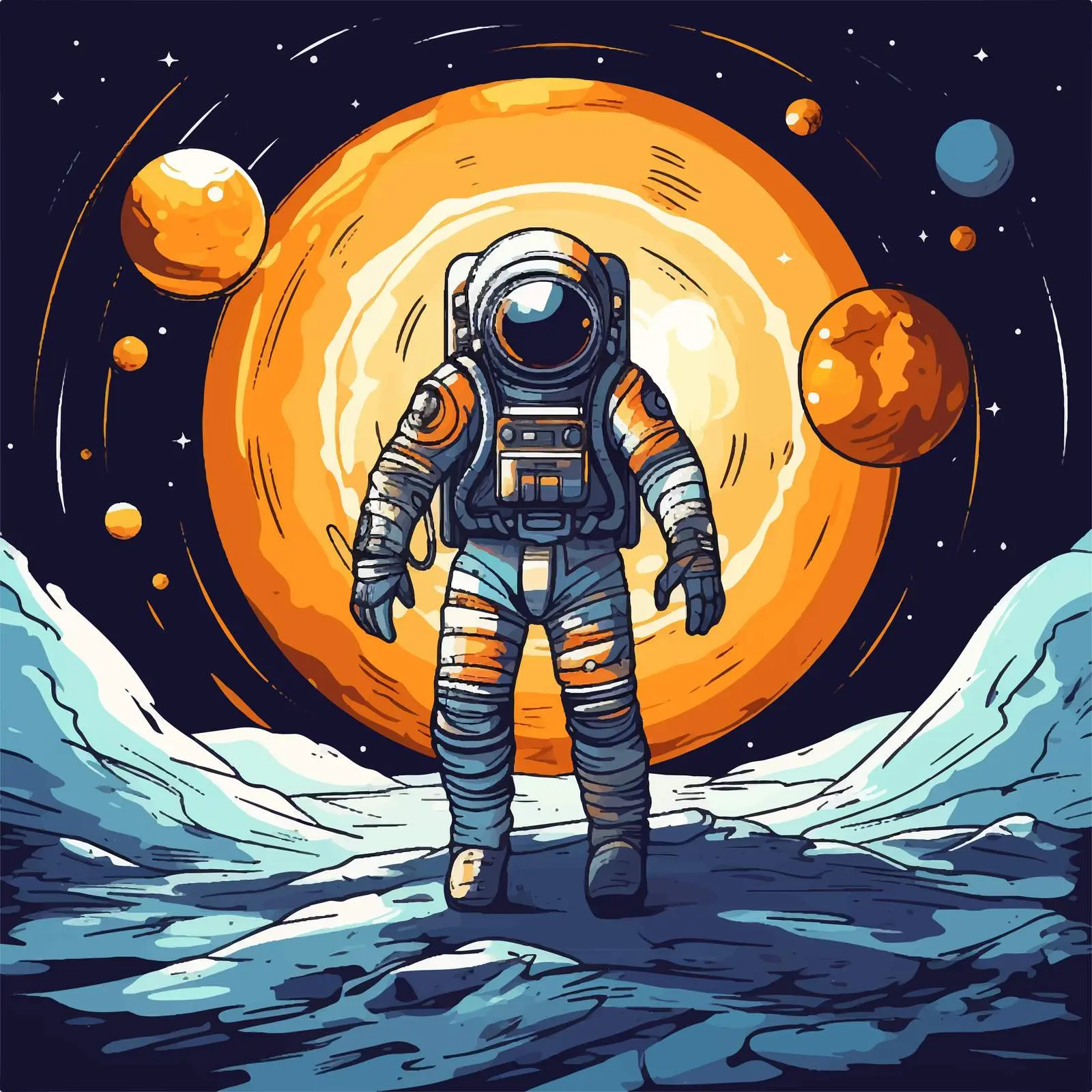 Cartoon Astronaut in Space Scene Vector Illustration — free download from Dotvec