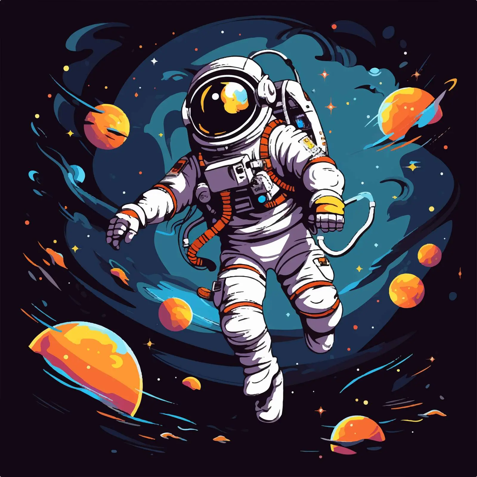 Cartoon Astronaut in Space Vector Illustration — free download from Dotvec