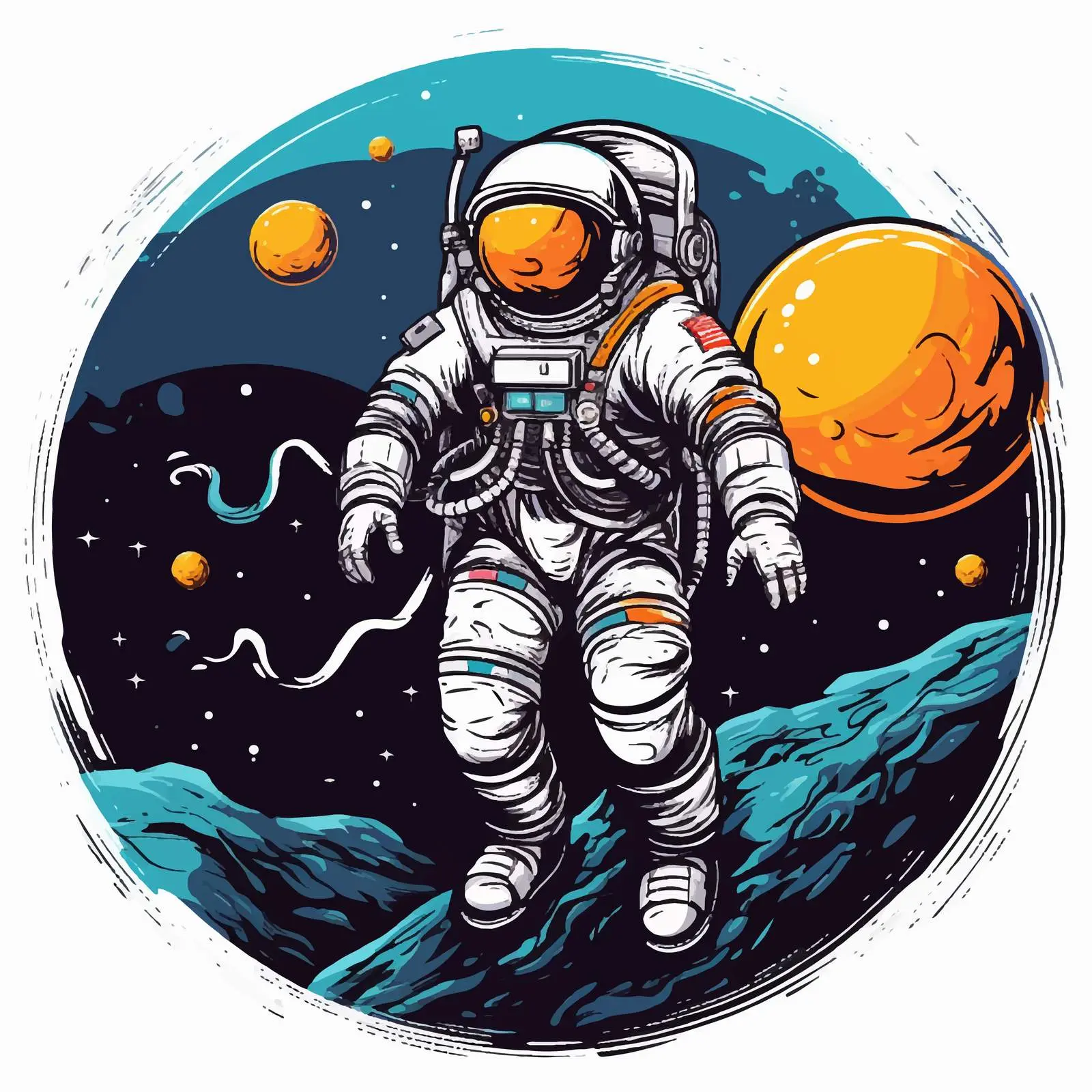 Cartoon Astronaut in Space Vector Illustration — free download from Dotvec