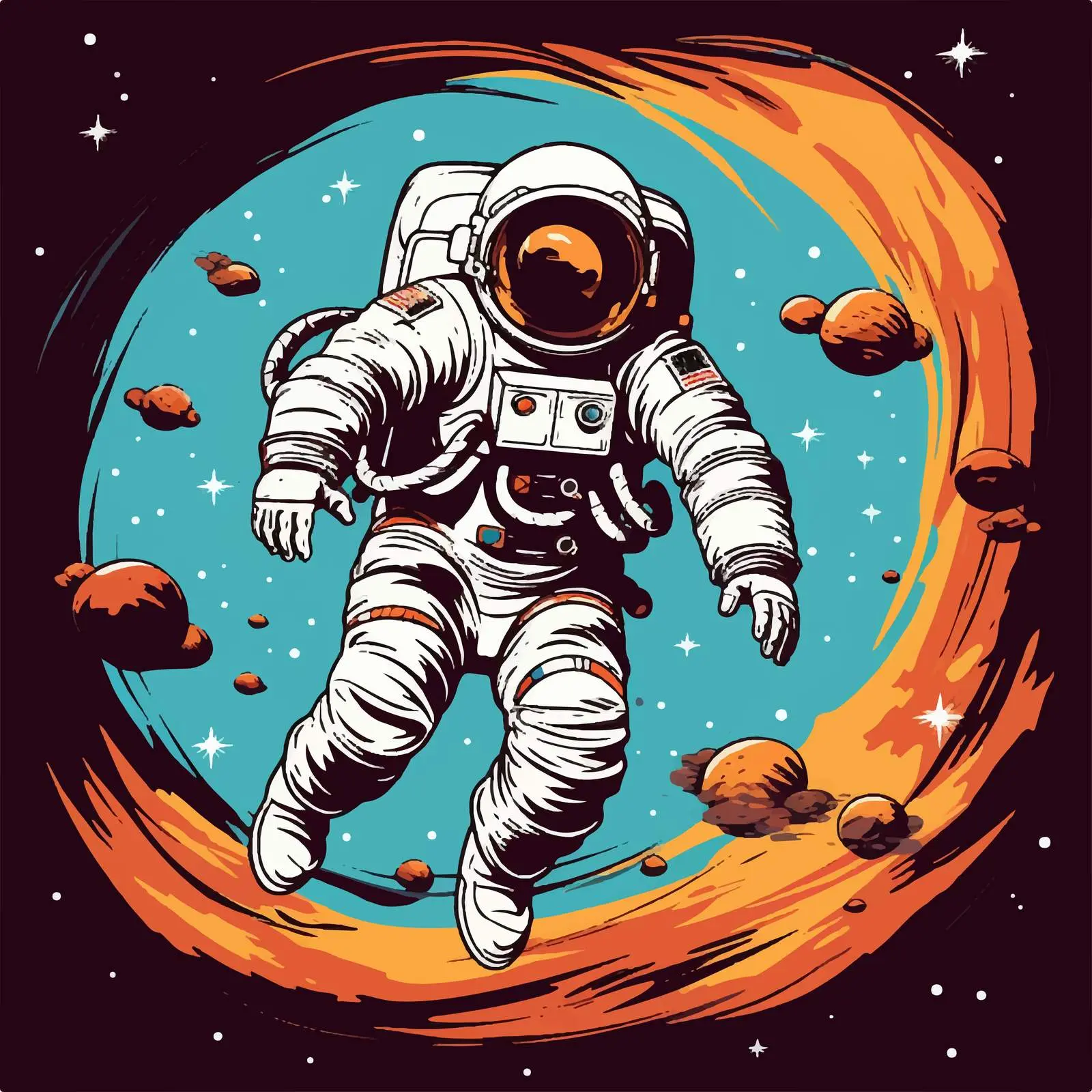 Cartoon Astronaut in Space Vector Illustration — free download from Dotvec