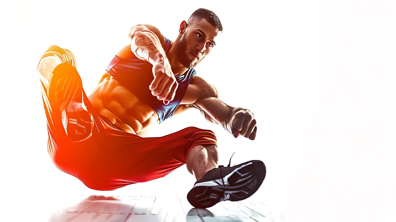 Focused Athlete Doing Crunches in Sunlit Studio — free download from Dotvec