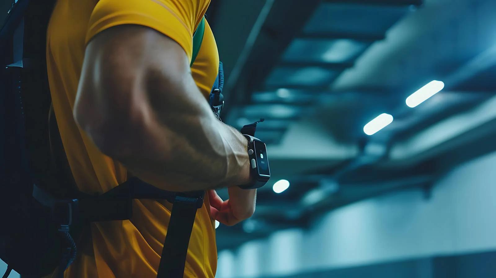 Athlete in Parking Garage with Smartwatch — free download from Dotvec