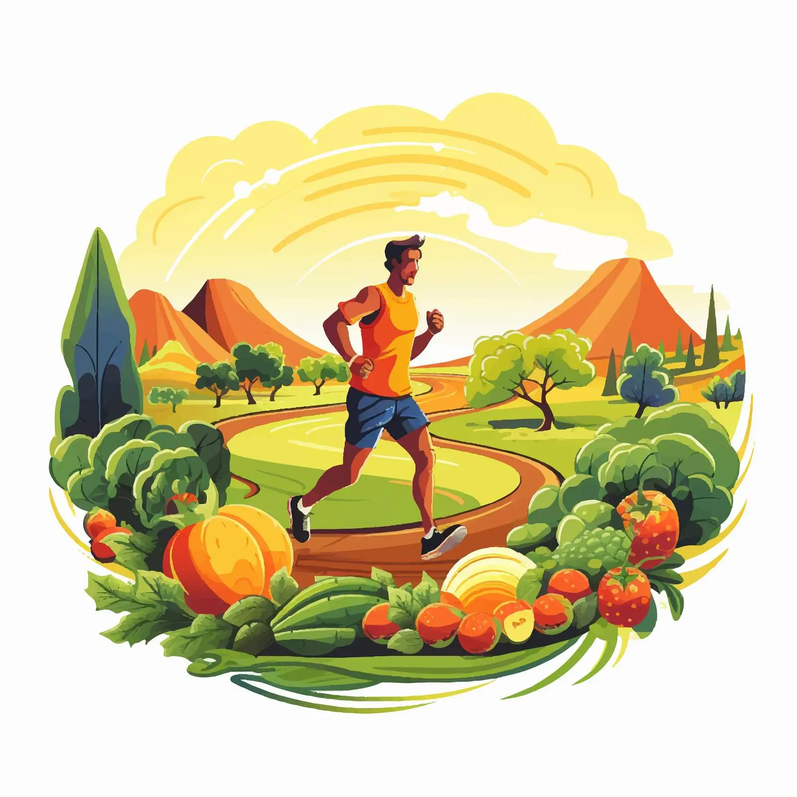 Athletic Man Running with Healthy Food Landscape — free download from Dotvec