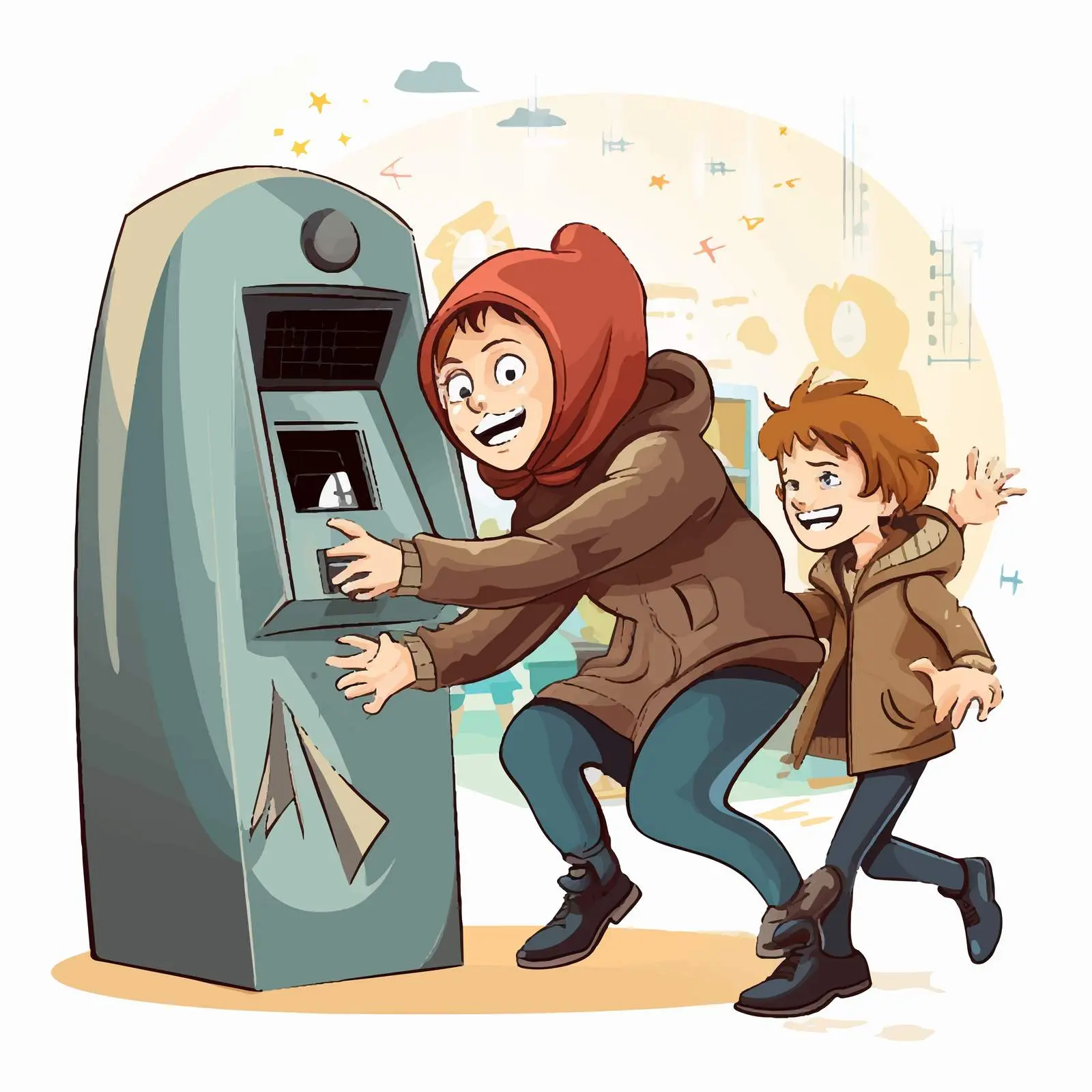 Boy Threatened by Robbers at ATM Illustration — free download from Dotvec