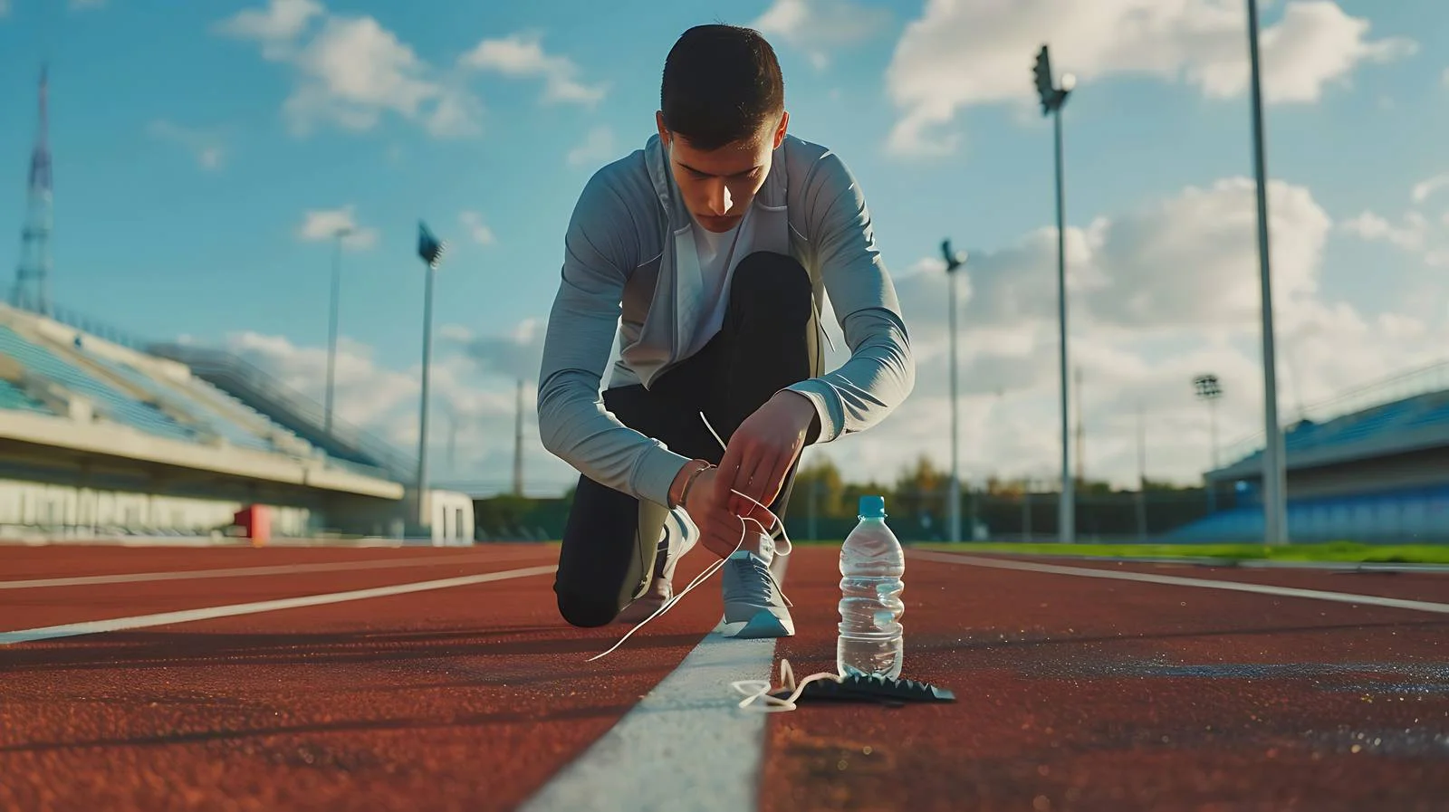 Pre-run Shoe Tying by Attractive Brunette Man — free download from Dotvec