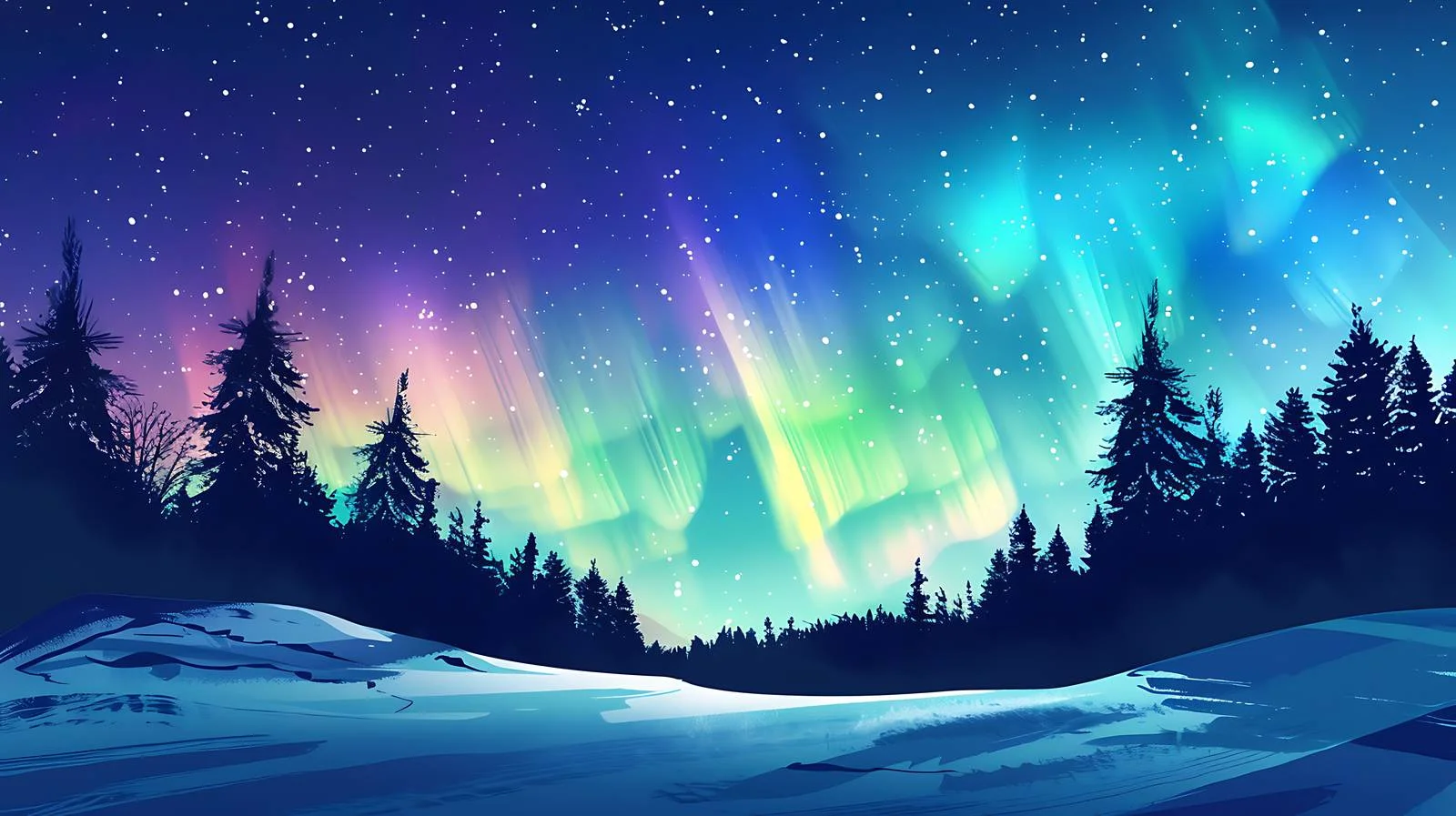 Northern Lights Scene on White Background — free download from Dotvec
