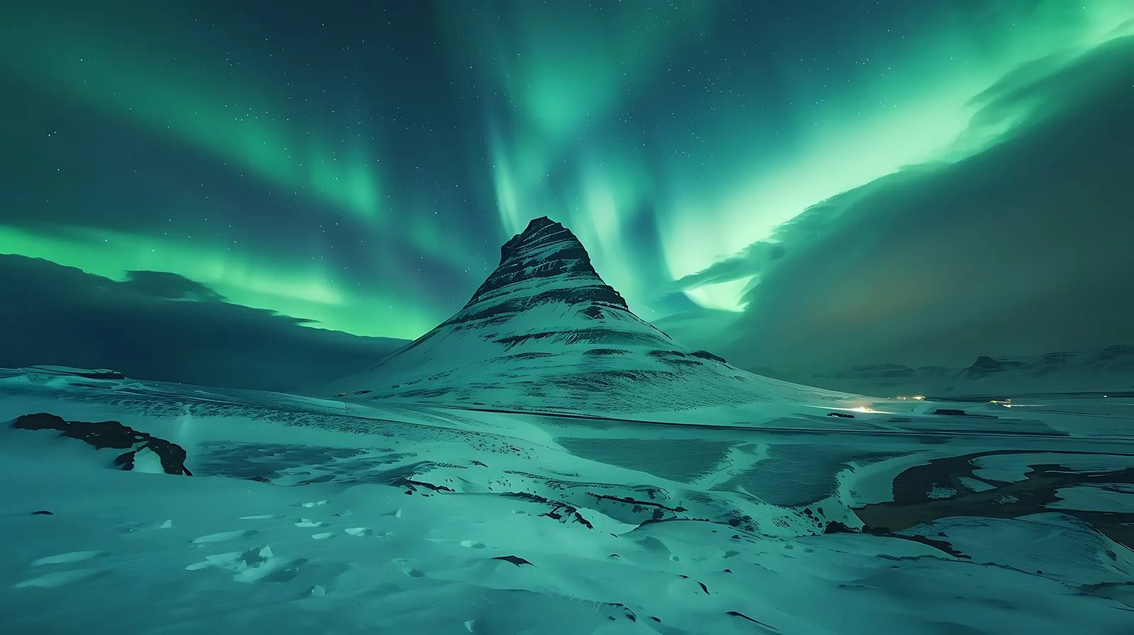 Mesmerizing Aurora Lights Dance Over Kirkjufell — free download from Dotvec
